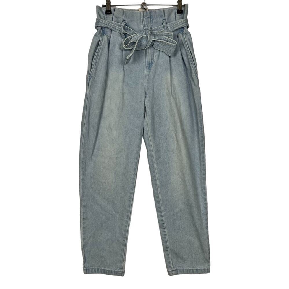 A New Day Paperbag Jeans Barrel‎ Leg Pleated Tie Waist Light Wash Pockets Size 0